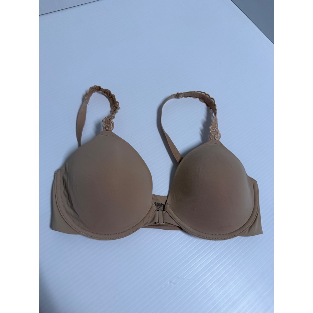 Natori Nude Tan Front Close Racerback Underwire Bra Lace Trim 34C